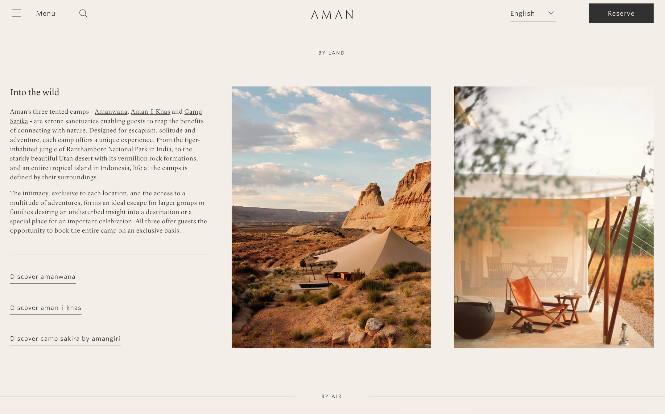 Luxury tented camps—Amanwana, Aman-i-Khas, and Camp Sarika—offer unique experiences in diverse locations; from jungles to deserts and tropical islands. They provide exclusive escapes for individuals or large groups.